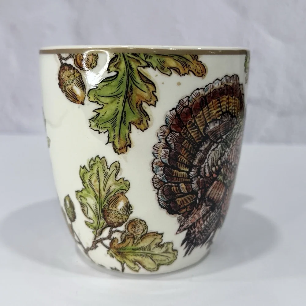 Pier 1 Imports Earthenware Coffee Mug Cup Autumn Oak Fall Thanksgiving Turkey
